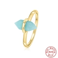 S925 sterling silver gold plated ring with a vertical light blue hexagonal crystal stone - Gold - Turquoise Style 1