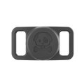 Detail of black silicone Airtag holder for pet collars with embossed dog and bone pattern - Dark Gray