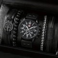 Men's stylish black quartz watch set with four unique fashion bracelets in a premium gift box - Black Set (1 Watch + 4 Bracelets)