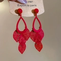 Elegant red hollow leaf drop earrings featuring matte finish and mesh vein details - 123# Hollow Leaf Style (HE29310) / Red