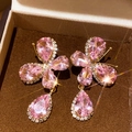 Close-up of vintage pink crystal butterfly earrings in a brown velvet jewelry box - 12# Pink Butterfly Waterdrop Studs