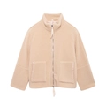 Beige faux shearling zip-up jacket with standing collar and large front pockets - Beige