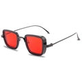 Vintage square sunglasses with thick black metal frame and red transparent lenses - Black Red