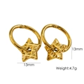 Golden 18K stainless steel star hoop earrings with geometric texture, 13mm size - Gold Lattice Star / 13mm