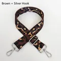 Detail of coffee leopard print nylon strap with adjustable silver metal hooks - Coffee + Silver Hook