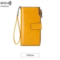 Portafoglio da donna vintage in pelle cerata gialla con protezione RFID e cinturino - Giallo Antico