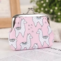 Pink fabric coin purse with white alpaca pattern and silver metal clasp closure - Pink Alpaca