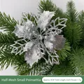 Sparkling silver glitter poinsettia flower for Christmas tree and wreath decoration - Silver