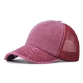 Vintage washed burgundy baseball cap with distressed torn details and breathable mesh back - Adjustable / Burgundy