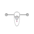 Detaillierter Industrial-Stab mit Mondstein-Anhänger und rosa Herz-Zirkonia-Charme - Kette Stil(ZN2312260003)