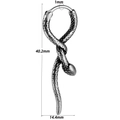 Silver steel snake hoop earring showing 40.2mm height and 14.4mm width dimensions - Long Coiled Snake
