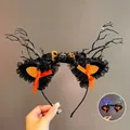 Luminous Halloween headband with black cat ears, orange bows and glowing BOO details - 10# Evil Pumpkin Headband [With Light]