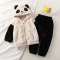 Pigiama a tema panda in flanella per bambini con giacca con cappuccio e pantaloni - 80cm / Set con Cappuccio Panda Bianco e Nero