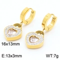 Boucles d'oreilles cœur en acier doré avec cristaux et détails de dimensions - Boucles D'oreilles En Or Ke110037-ksp