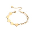Bracelet en acier inoxydable plaqué or 18K avec cinq breloques de cœur sur fond blanc - Or (31893)