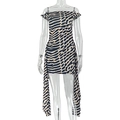 Detail of animal print mini dress showing the off-the-shoulder neckline and bodycon fit - S / Leopard Print