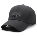Gorra deportiva gris oscuro transpirable con bordado de montaña y tejido de malla - Ajustable / gris oscuro