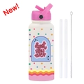 Borraccia 1L in acciaio bianco con tappo rosa, cannuccia e scritta Best Day Ever - Bianco Avorio 23A2