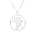 Silver stainless steel necklace with a circular cutout pendant featuring the Africa map - 615 Africa Map / Steel