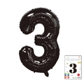 Black 40 inch number 3 foil balloon with metallic finish and product packaging card - 40-inch Black 3-piece Paper Card
