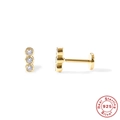 S925 sterling silver ear studs with three vertical zircons in golden finish for cartilage - Triple Zirconia Vertical (Style 8) / Gold