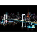 City Night Scratch Art featuring Tokyo Skyline with Rainbow Bridge and Tokyo Tower - Tokyo