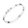 Polished silver stainless steel bangle featuring five diamond-set clover motifs - Silver