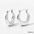 Polished silver hollow hoop earrings in a thick textured stainless steel design - Thick Hoop (PDE1372)
