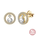 Gold plated S925 sterling silver hoop earrings with sparkling zircon and round white pearl - APE69-14K-Gold Pearl Ring