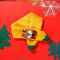 Detail of yellow plush Christmas scarf featuring a brown reindeer with a red plaid bow - Scarf - Yellow