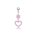 Piercing de nombril en acier avec pendentif cœur en zircon rose et papillon argenté - Cœur Pendentif Rose