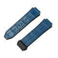 Blue crocodile grain leather watch strap with black stainless steel folding buckle - 19x26mm / Bamboo Texture Sky Blue - Black Buckle