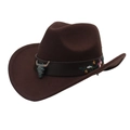Detail of western cowboy hat featuring bronze bull skull ornament and floral embroidery - M (56-58cm) / Coffee Cowboy (Flower Bull Head)