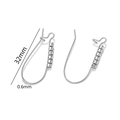 Detail showing 32mm length and 0.6mm wire diameter on silver zircon hook earrings - 32mm (Single Piece)