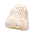 Berretto invernale in maglia a trecce bianco crema con patch logo montagna antivento - Regolabile / Beige