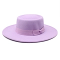 Classic purple wool felt boater hat with matching ribbon band and flat bow detail - M (56-58cm) / Taro Purple
