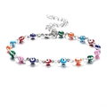Cavigliera con perline malocchio colorate con catena d'argento e chiusura a moschettone - 22cm+5cm / Argento
