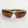 Futuristic wrap-around shield sunglasses in khaki frame with brown lenses - Gold