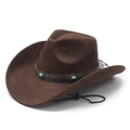 Dark brown suede western cowboy hat with turquoise band and adjustable chin strap - M (56-58cm) / Brown