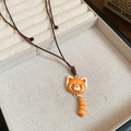 Cartoon panda pendant necklace with orange and white enamel on adjustable brown cord - Orange Fox Shape Enamel Wax Rope Necklace / 55# Necklace-Orange-Fox