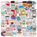 Pack de 50 pegatinas de café impermeables para portátiles y tazas con frases motivadoras - Tema Café