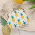 Mini white canvas coin purse with yellow pineapple print and metal clasp closure - Pineapple Pattern
