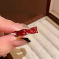 Red enamel open ring with silver music note detail for women in French vintage style - Enamel Cherry Ring