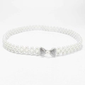 White three-row pearl elastic belt featuring a silver rhinestone butterfly buckle - Bowknot Rhinestone Buckle (KL139-05)