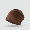 Fashionable dark brown slouchy beanie hat in high-elastic cotton fabric for a casual look - Solid Minimalist Style / Coffee