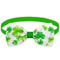 Green and white St. Patrick's Day pet bow tie with lucky shamrock patterns and elastic band - White With Green Shamrock