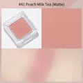 Matte powder blush in Peach Milk Tea shade showing packaging, texture and skin swatch - 41# Peach Milk Tea (Matte)