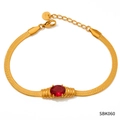 Bracciale a catena piatta in acciaio dorato con grande pietra preziosa rossa ovale - Rosso Oro (SBK060)
