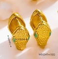 Golden snake-head earrings with green gemstone eyes and detailed dimension markings - Enamel Snake Head