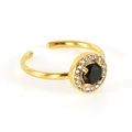 Goldener offener Ring mit rundem schwarzem Edelstein und funkelnden Zirkonia - Schwarzer Zirkonia
